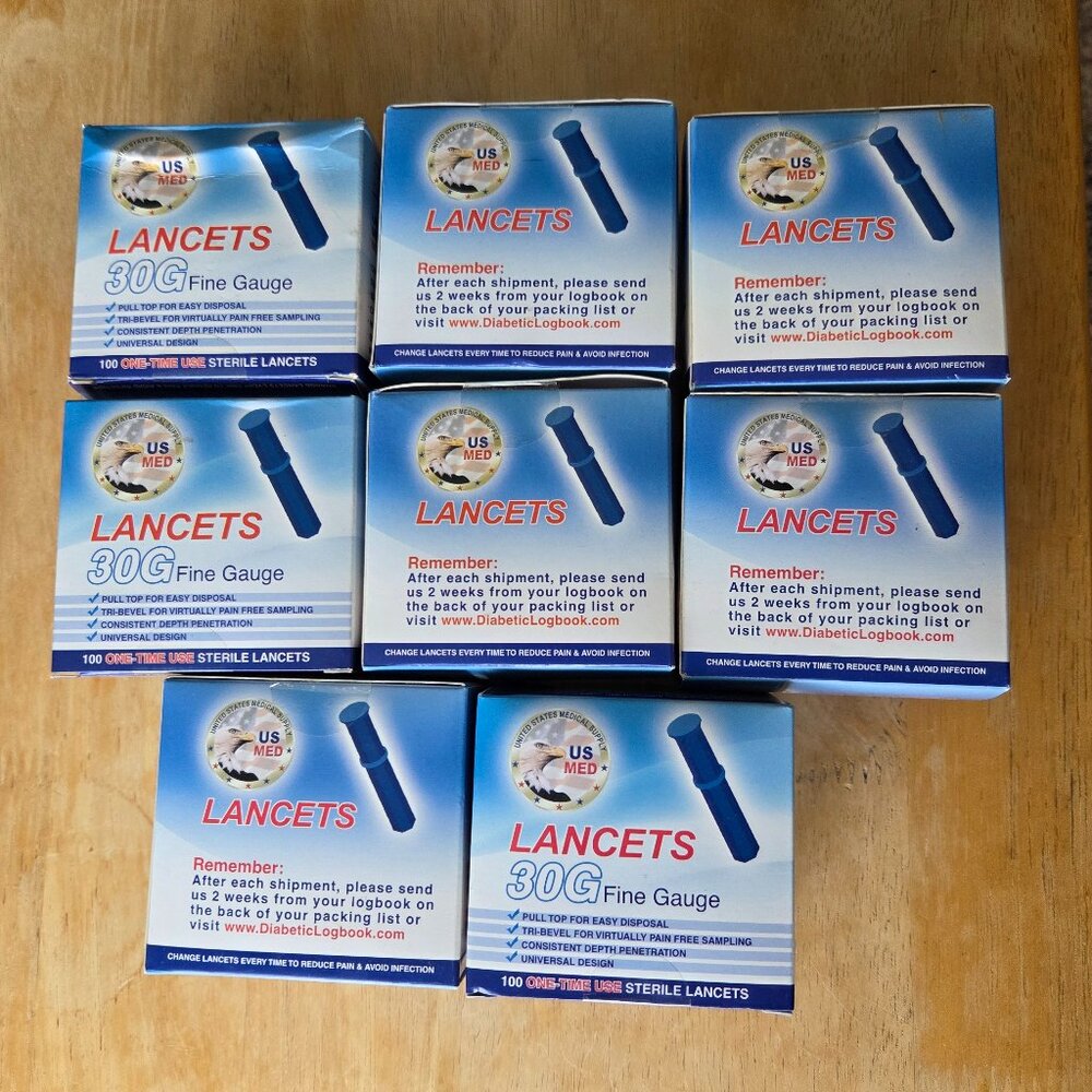 8x US Medical Lancets 30G Fine Gauge Sealed Boxes of 100 (800)